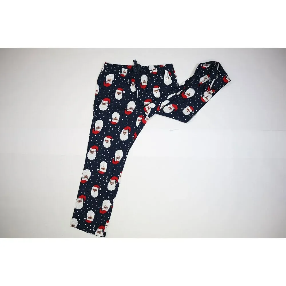 Old Navy Mid Rise Pull On Style Flannel Pajama Pants Santa Claus Brown Adult L - Picture 3 of 8
